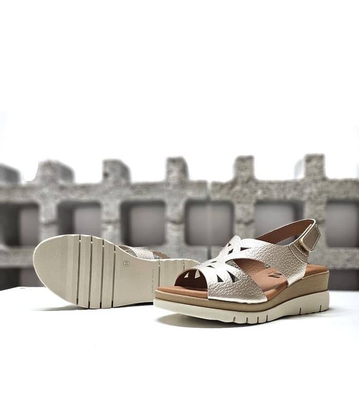 sandalias doradas mujer velcro piel verano