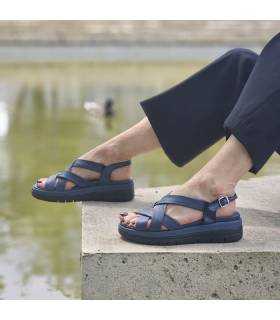 Sandalias Doctor Cutillas mujer confort piel  azules horma ancha puestas