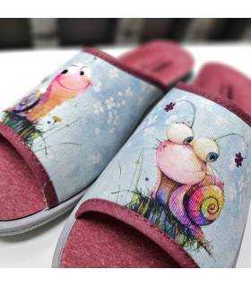 zapatillas casa mujer abiertas frescas dibujo caracol
