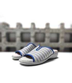 zapatillas casa mujer verano cuña algodón rayas azul