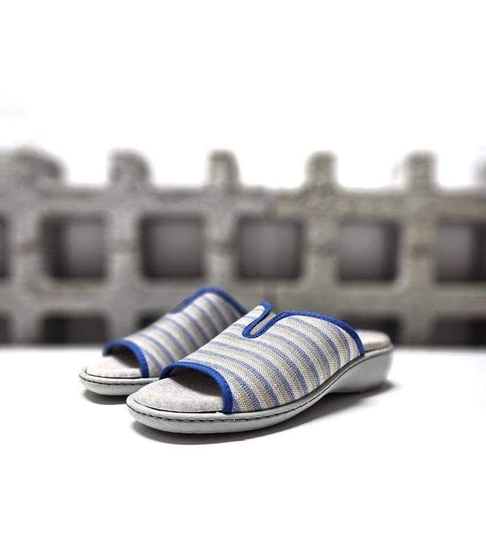 zapatillas casa mujer verano cuña algodón rayas azul