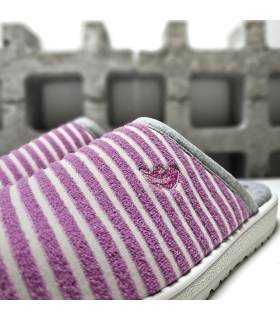 zapatillas casa mujer algodón detalle rayas rosa