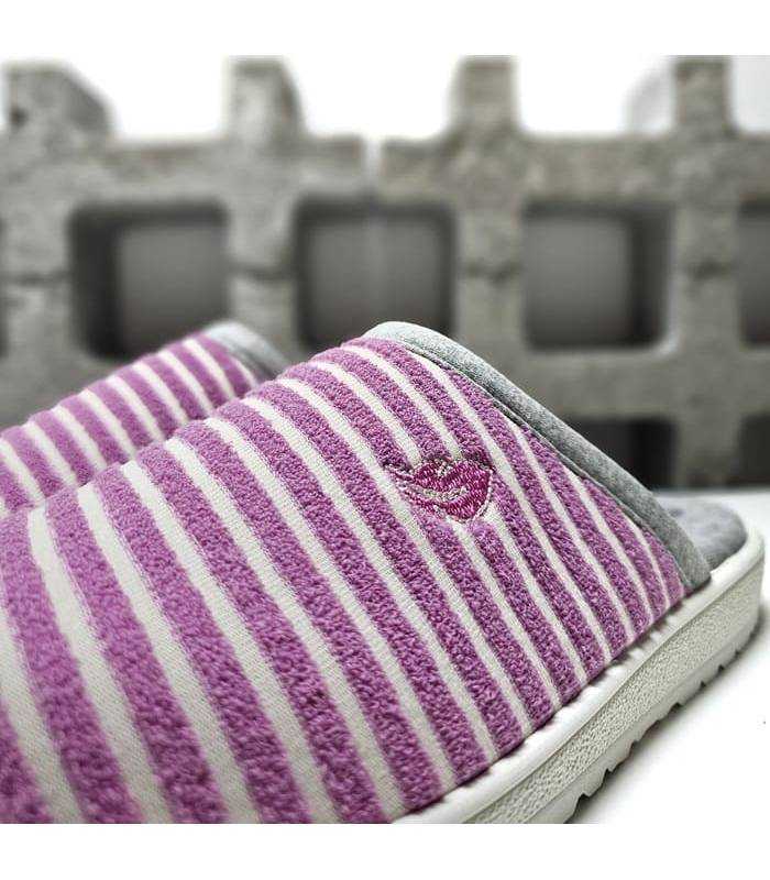 zapatillas casa mujer algodón detalle rayas rosa