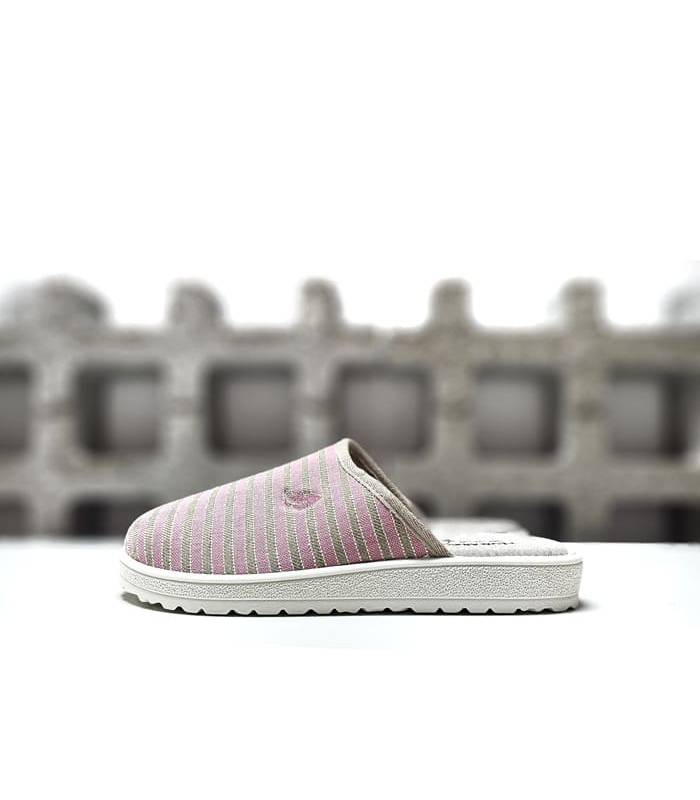 zapatillas casa mujer abiertas detrás algodón rayas