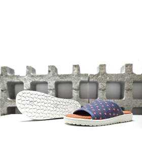 zapatillas casa mujer abiertas Plumaflex rizo azul topos naranja suela