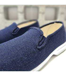 detalle alpargatas hombre lona azul marino con elásticos