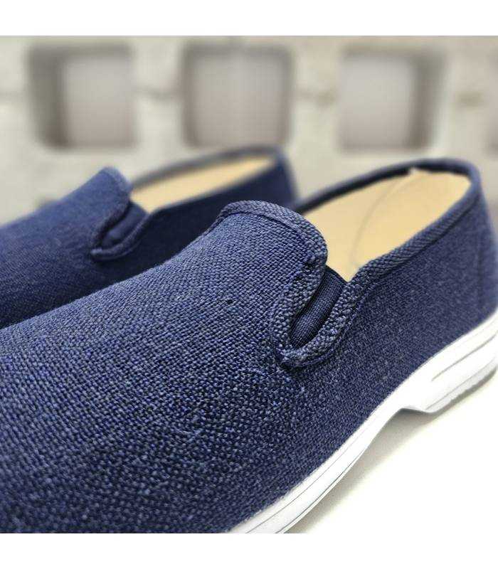 detalle alpargatas hombre lona azul marino con elásticos