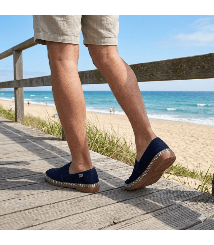 Alpargatas hombre azul marino lona elásticos Laro España puestas