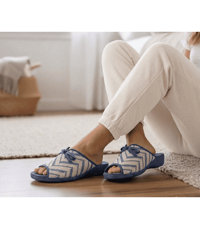 Zapatillas casa mujer verano cuña Cabrera tejido zig-zag puestas