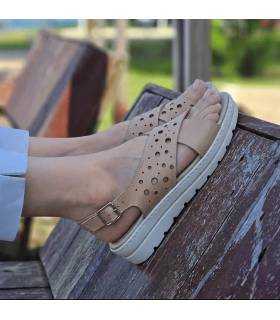Sandalias mujer cómodas verano plataforma piel rosa Notton puestas