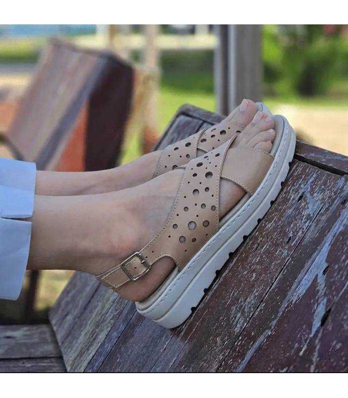 Sandalias mujer cómodas verano plataforma piel rosa Notton puestas