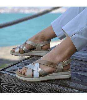 Sandalias cómodas mujer verano Treintas piel tiras entrelazadas puestas de rebajas.