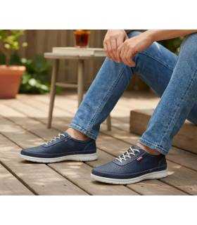 Zapatos Luisetti hombre cómodos piel azul verano puestos