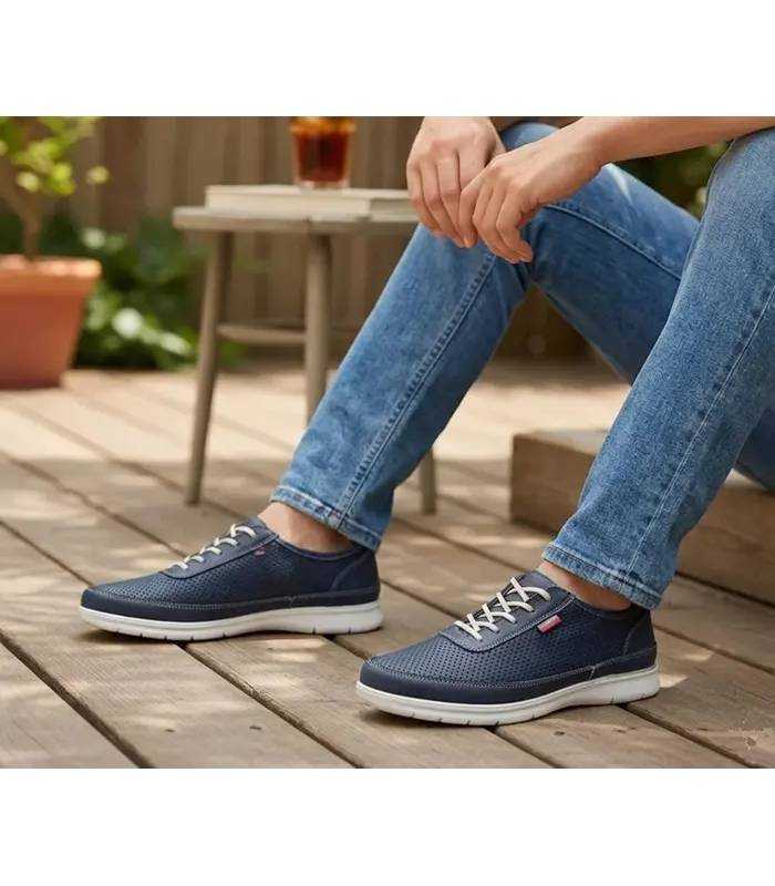 Zapatos Luisetti hombre cómodos piel azul verano puestos