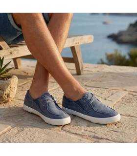Zapatillas casual hombre lona azul Paredes frescas de verano puestas
