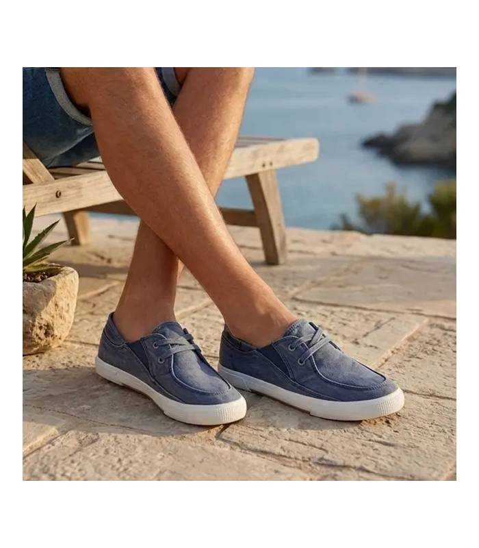 Zapatillas casual hombre lona azul Paredes frescas de verano puestas