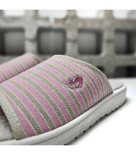 detalle tejido rayas rosa beige zapatillas Plumaflex mujer