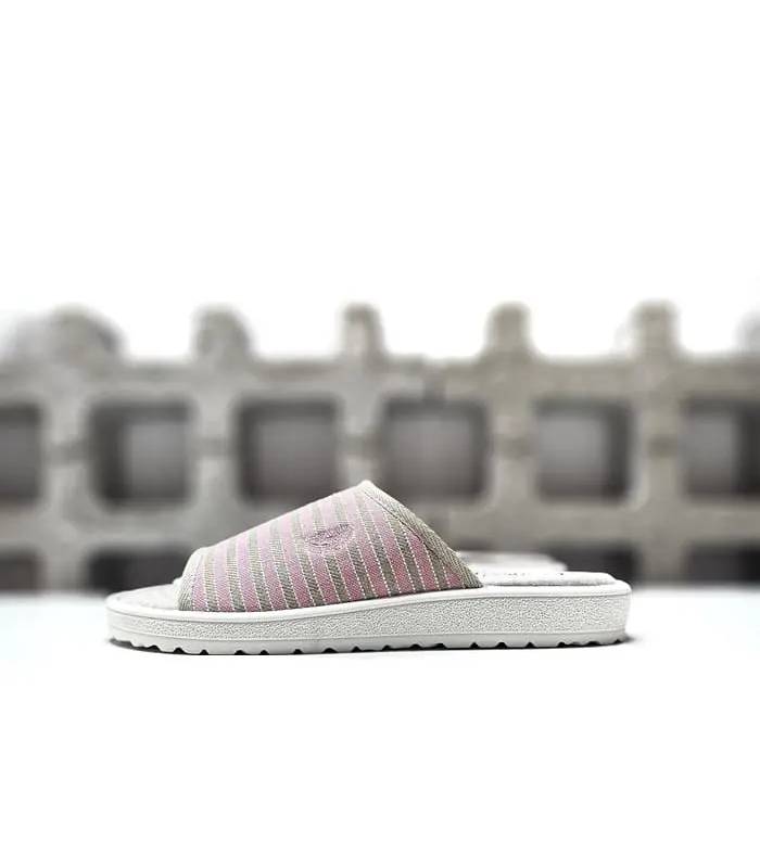 zapatillas mujer verano tipo chinela Plumaflex rayas rosa beige