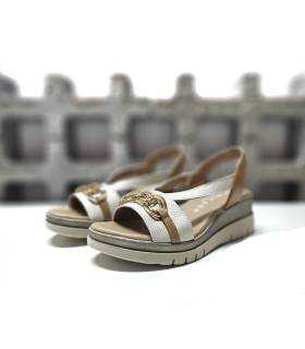 sandalias cuña mujer piel tonos beige DChicas
