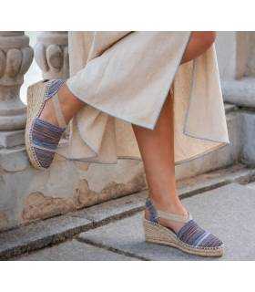 Alpargatas mujer cuña media de rayas cómodas con elásticos AnseRioja verano rebajas
