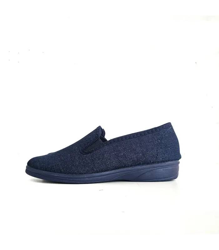 Perfil de zapatilla de lona Alcalde azul marino con elásticos y cuña baja