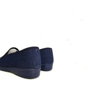 Vista trasera de zapatillas Alcalde para mujer con tejido azul marino y cuña