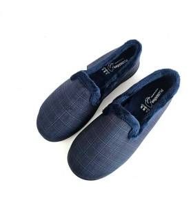 Vista superior de zapatillas Plumaflex cerradas para hombre en azul marino con tejido de cuadros