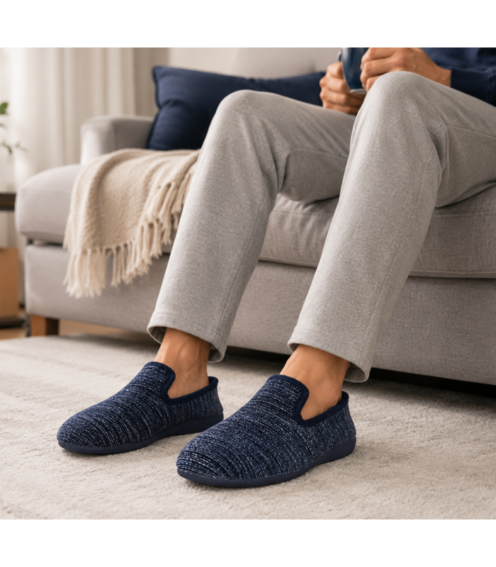 Zapatillas casa hombre  azules para invierno de Gema Garcia de rebajas puestas