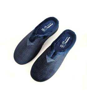Vista superior de zapatillas Plumaflex para hombre con tejido de cuadros y plantilla suave azul