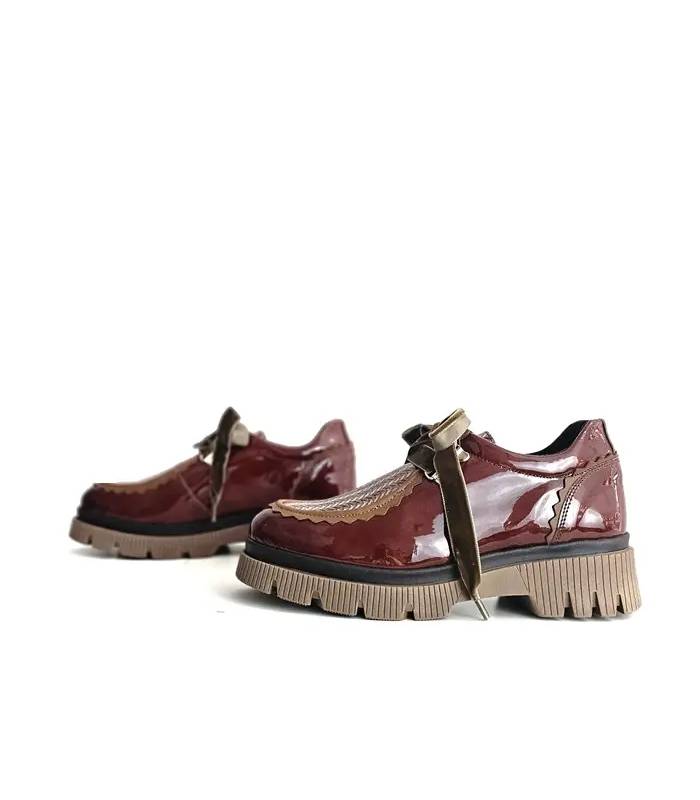 zapatos mujer piel burdeos Nival con cordones terciopelo modelo Coria