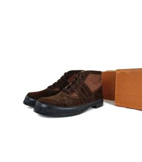 Pareja de botas trabajo hombre marrones Mafer con cordones, lona lateral y puntera de serraje