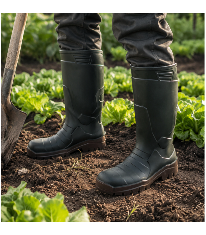 Botas de agua hombre katiuska Prado verde de Mavinsa puestas
