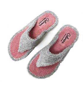 Vista superior de zapatillas Cabrera mujer de dedo en rizo gris perla y rosa