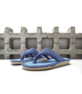 Zapatillas esclava Cabrera para mujer en rizo azul oscuro y azul claro, frescas para verano