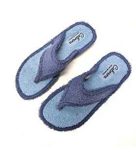 Vista superior de zapatillas Cabrera mujer en rizo azul claro con tiras azul oscuro