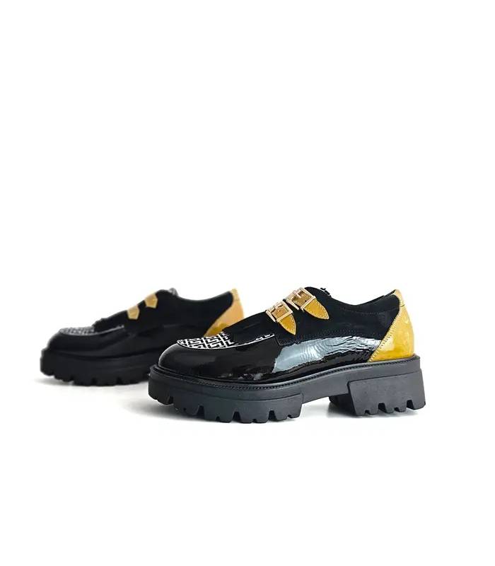 Zapatos Nival mujer con plantilla extraíble y combinación negro amarillo