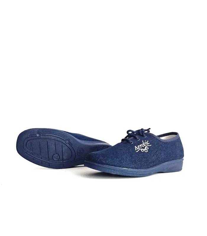 Zapatillas Alcalde Aerobic mujer azul tejano con cordones, cuña baja y suela de caucho visible