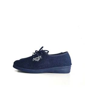 Perfil exterior de zapatilla mujer Alcalde Aerobic azul con cuña baja y suela flexible