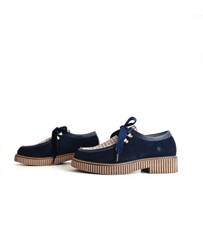 zapatos cordones terciopelo mujer piel azul Nival