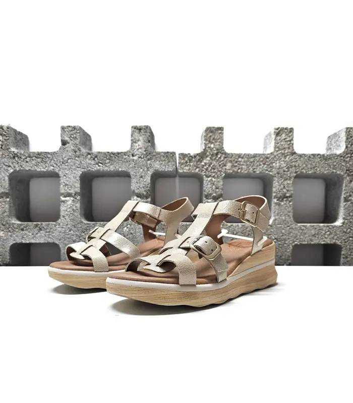 sandalias plataforma mujer piel beige Lola Canales vista frontal