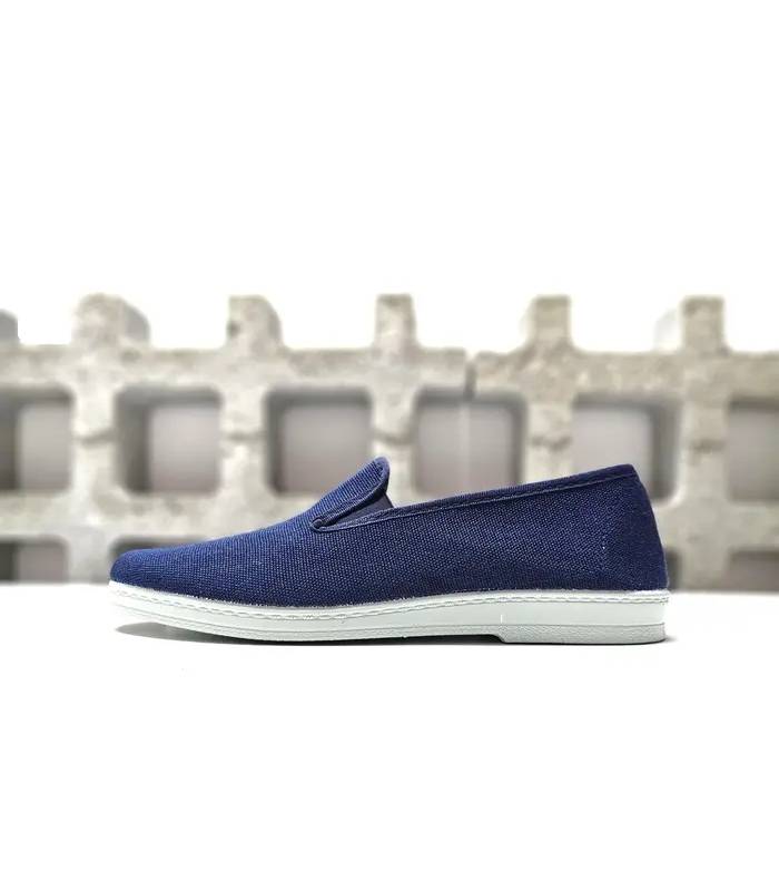 alpargatas hombre verano lona azul frontal