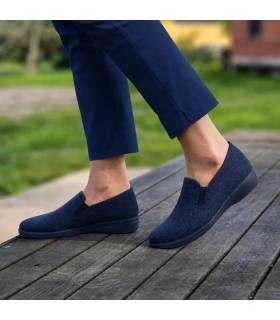 Zapatillas lona mujer cómodas Alcalde azul con elasticos puestas