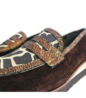mocasines cómodos mujer invierno Nival ante marrón, detalle de combinacion de pieles
