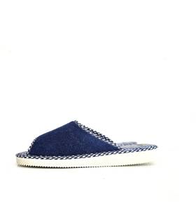 Zapatillas casa mujer abiertas Pelusín detalle tejido rizo y cuadros vichy
