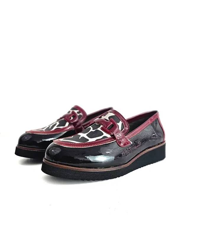Zapatos Nival mujer Noelia charol negro burdeos animal print