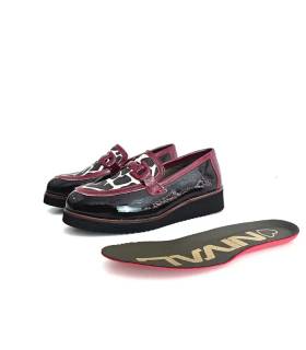 Mocasines Nival charol negro burdeos para mujer