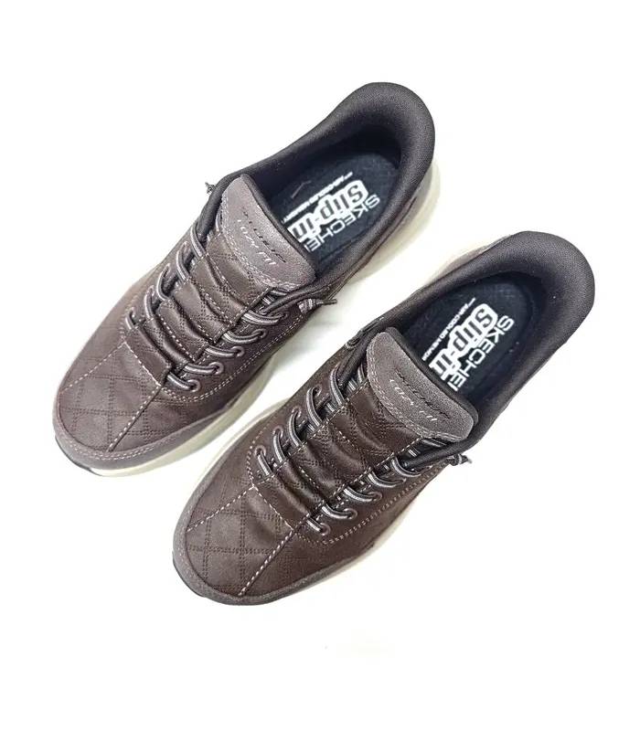 Zapatillas Skechers mujer sin cordones elásticos marrón oscuro