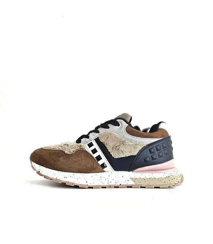 Zapatillas Xti mujer invierno casual marrón beige con pelo sintético