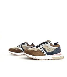 Zapatillas Xti mujer invierno marrón beige y negro perfil lateral
