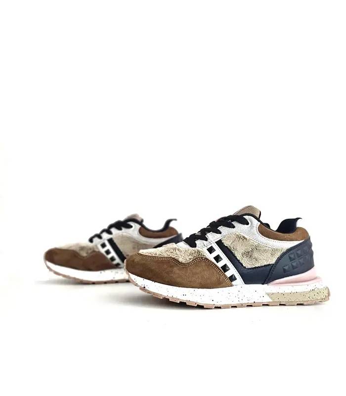 Zapatillas Xti mujer invierno marrón beige y negro perfil lateral